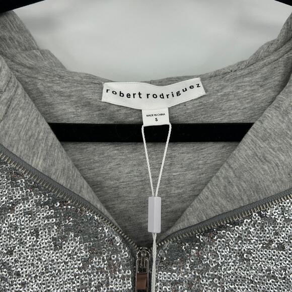 NWT Robert Rodriguez Sequin Silver Zip Up Hoodie Sweater Size Small - Picture 3 of 9